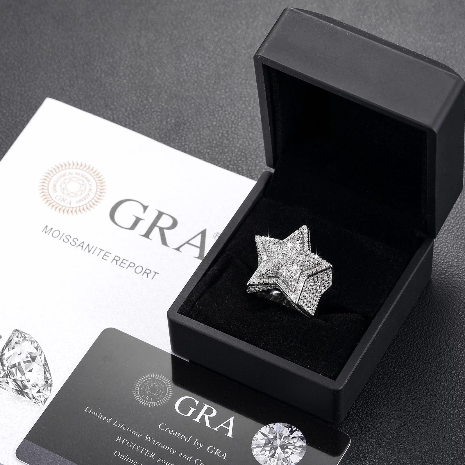 Silver Moissanite Diamond Star Ring