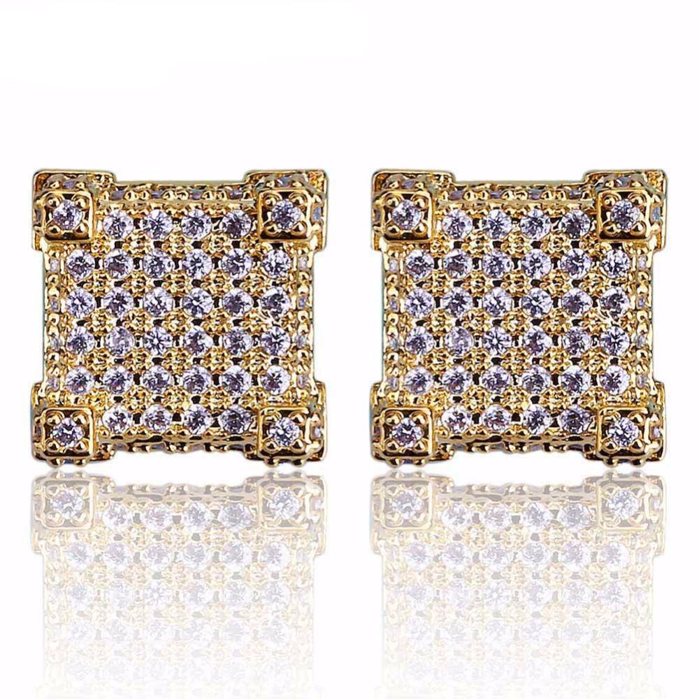 360 Fully Iced Gold plated Cube Earrings