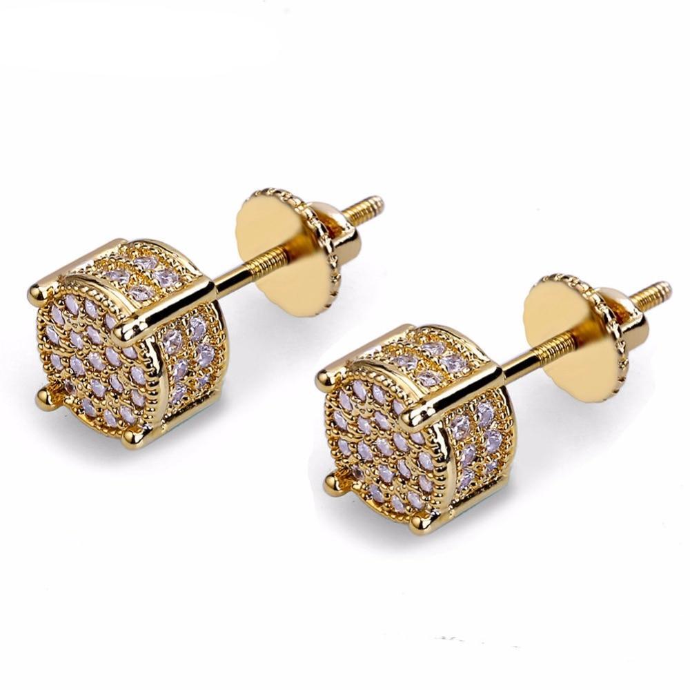 7mm Gold Plated Iced Out Round Earrings