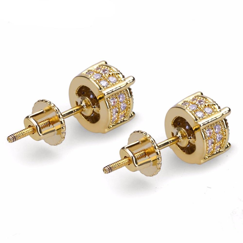 7mm Gold Plated Iced Out Round Earrings