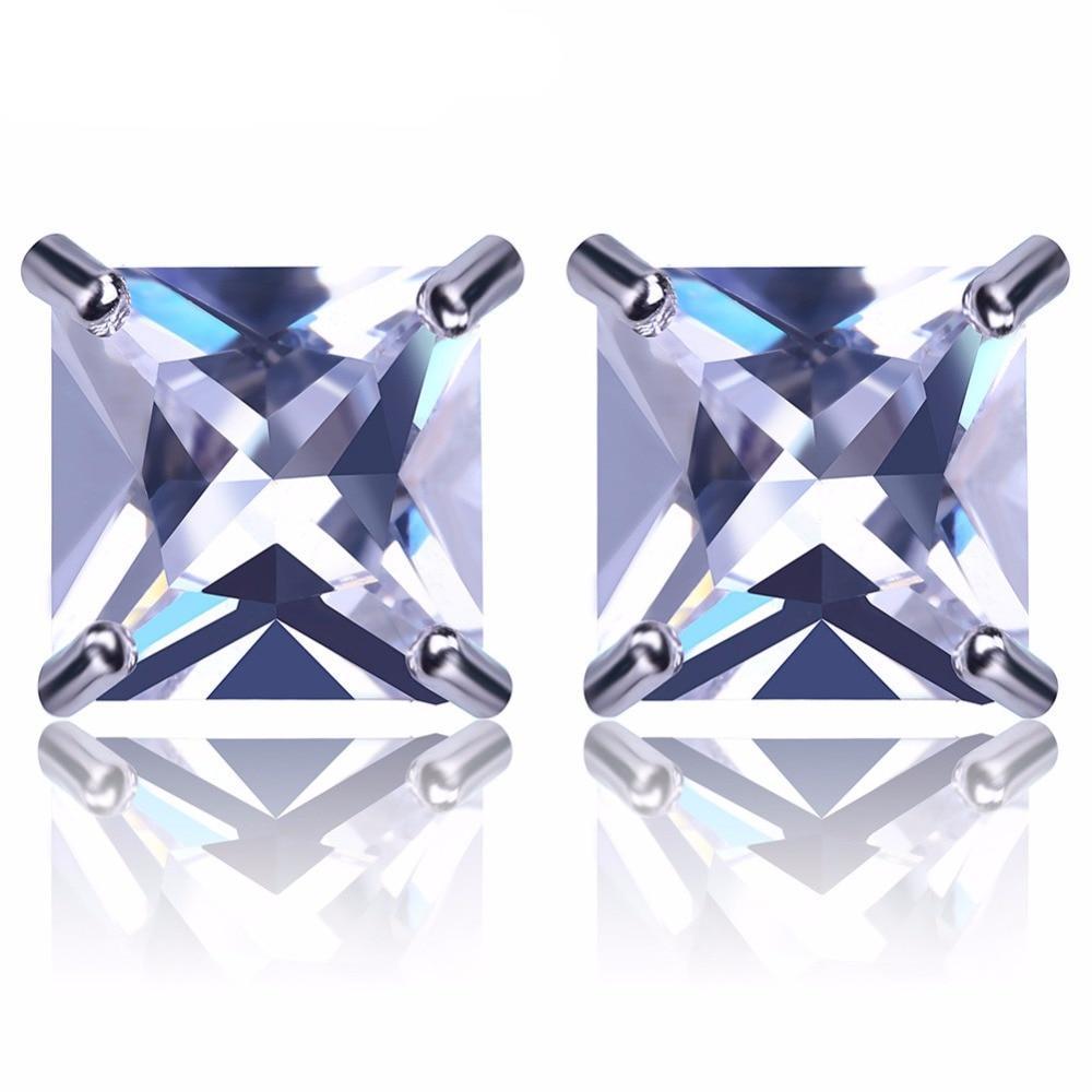 8mm Simulated Diamond Princess Cut Earrings