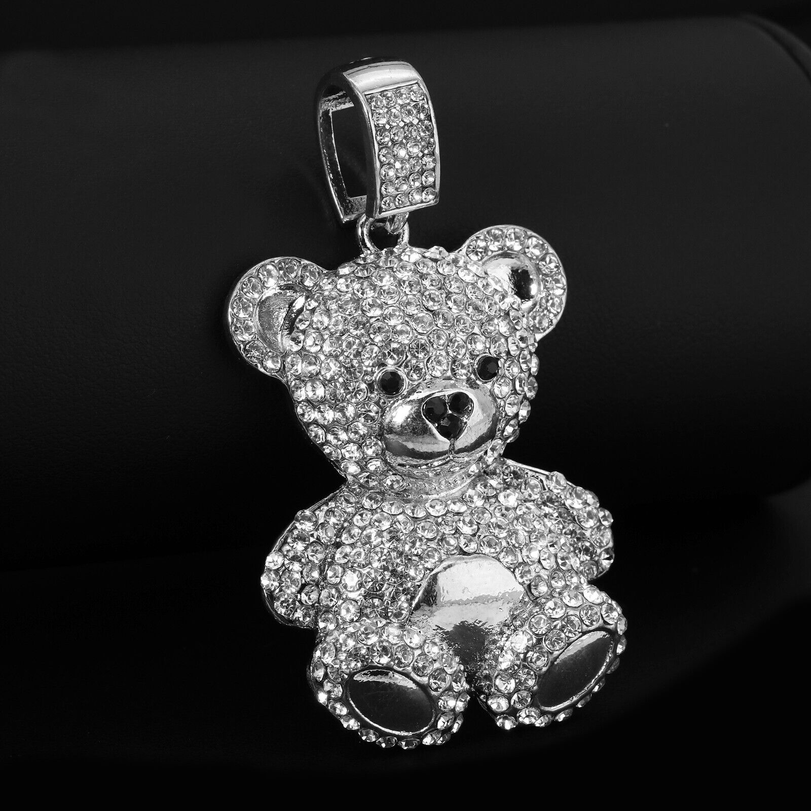 Fully Cubic-Zirconia Teddy Bear Pendant Silver Plated Two Tennis 18", 20" Chain