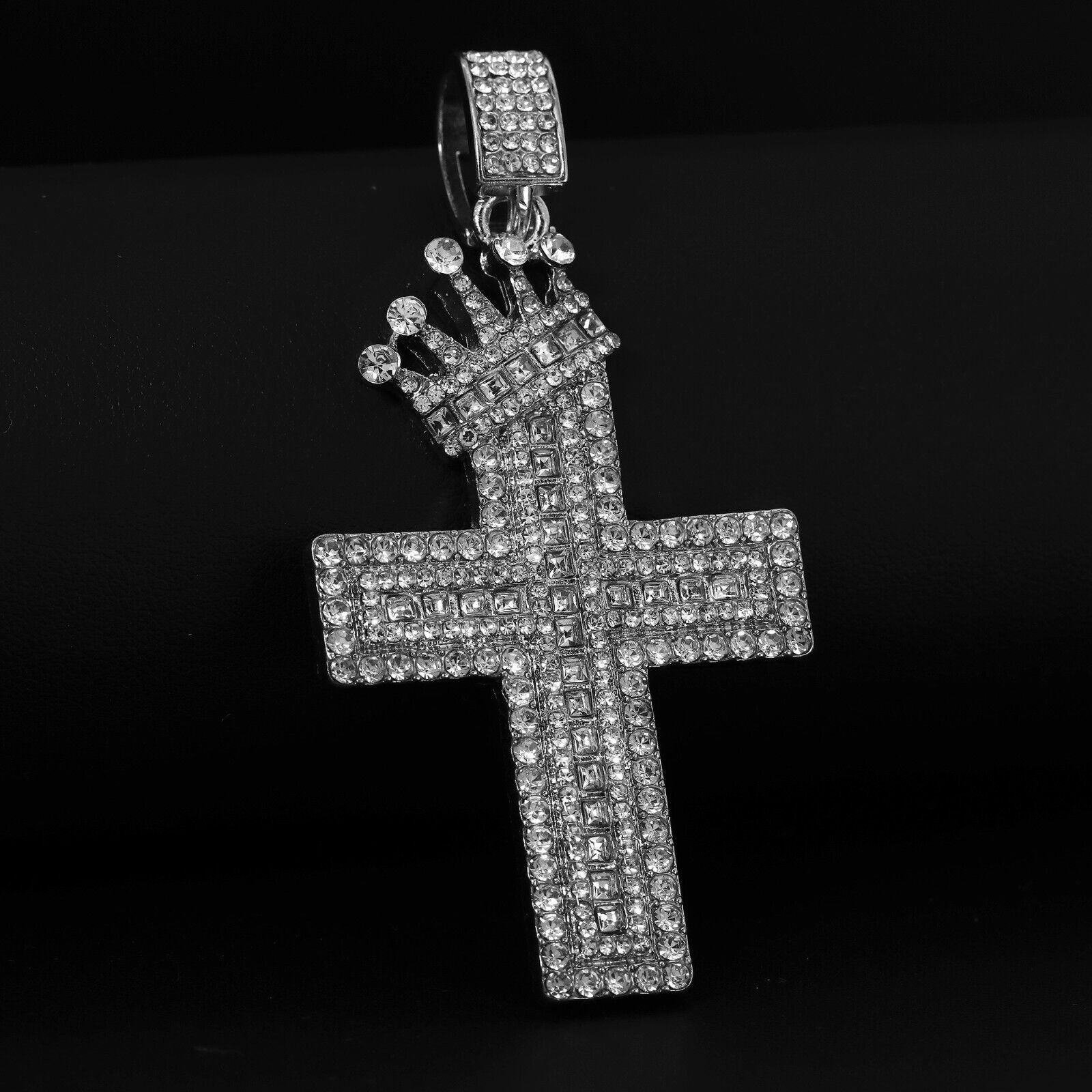 Cubic-Zirconia Crown Two Cross Pendant Silver Plated Two Tennis 18", 20" Chain