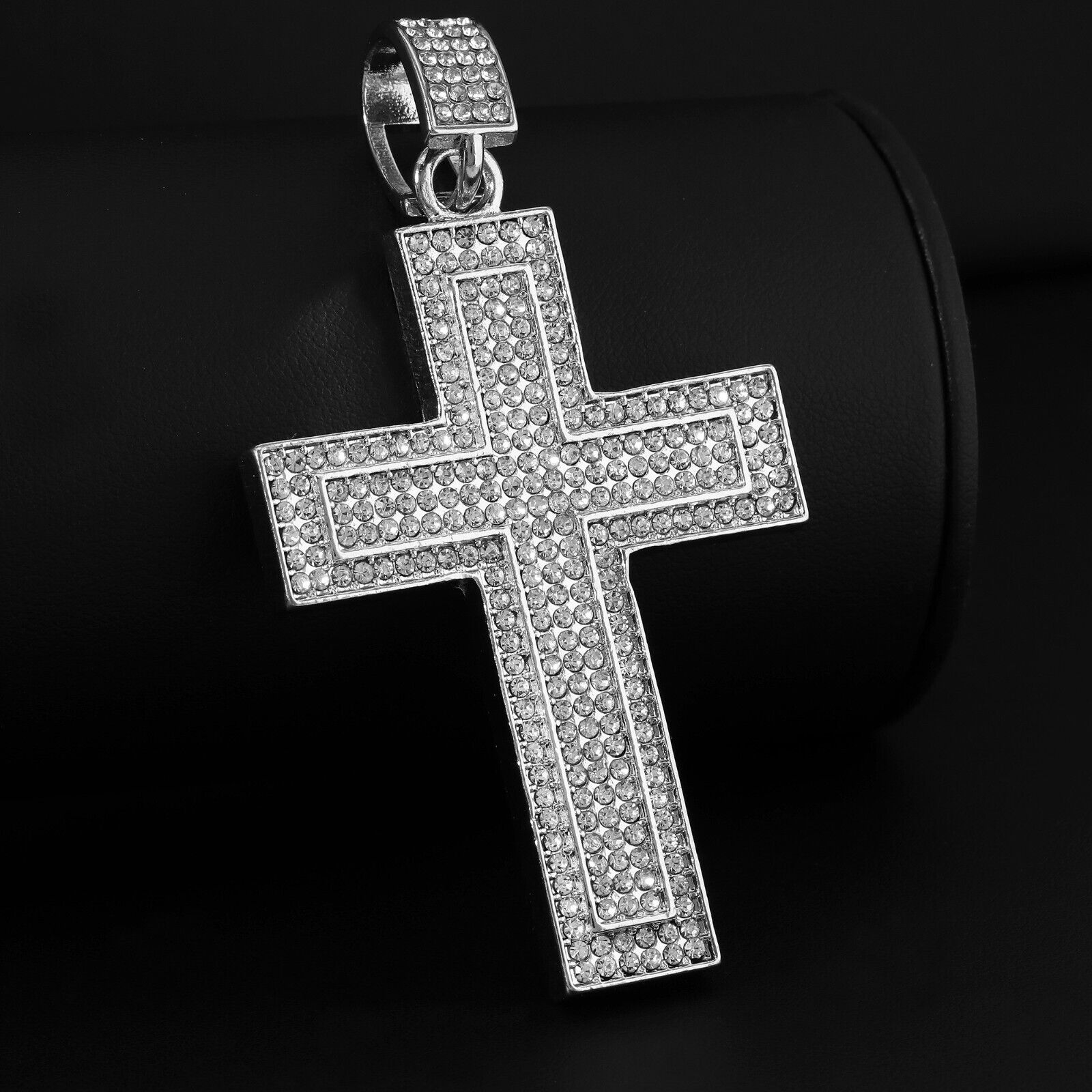 Cubic-Zirconia Two Cross Pendant Silver Plated ICED Two Tennis 18", 20" Chain