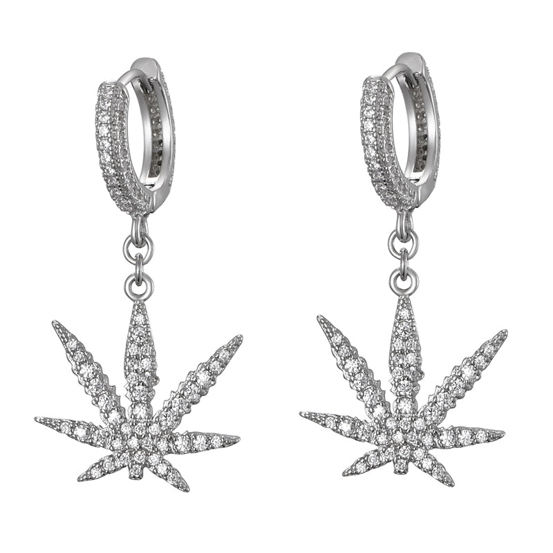 Iced Out Hemp Leaf Earrings