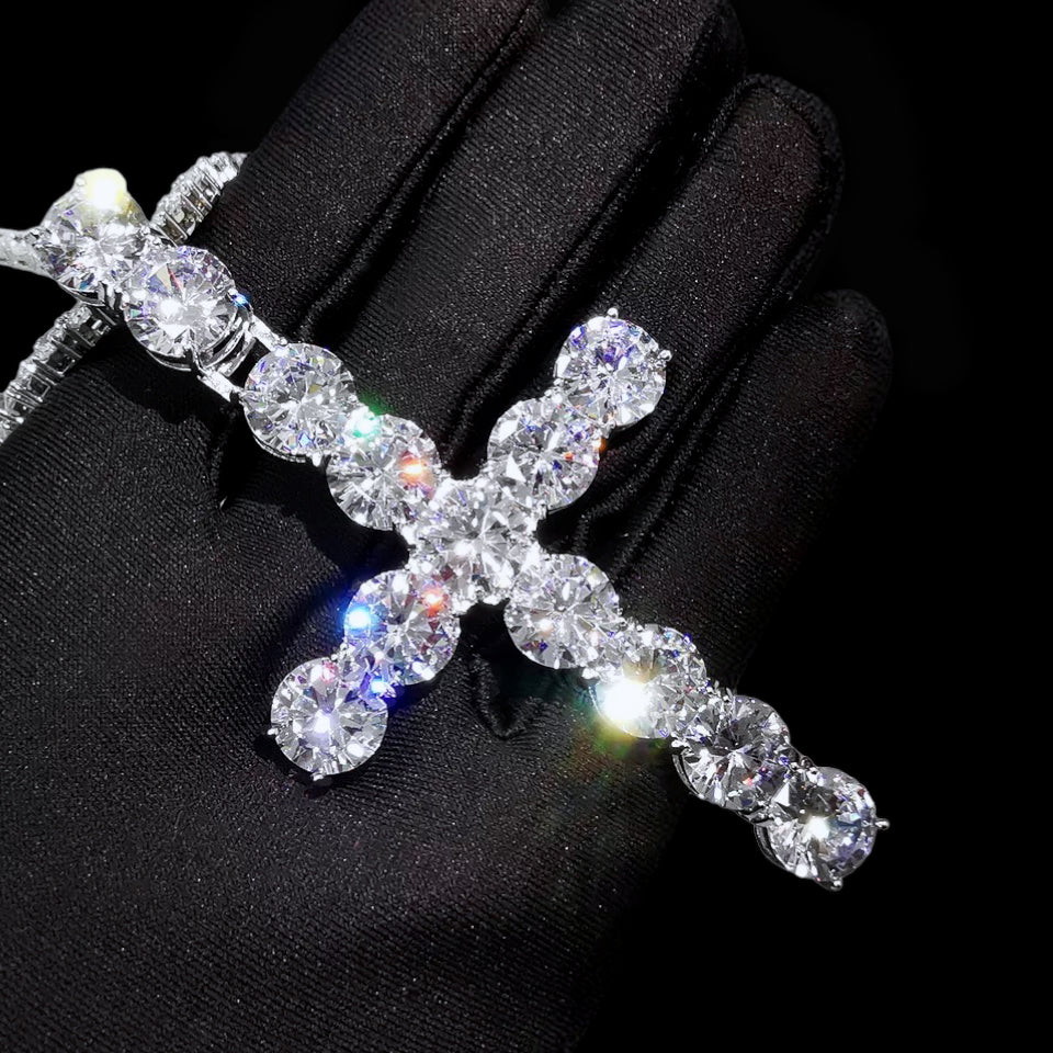 XL Diamond Tennis Cross Pendant