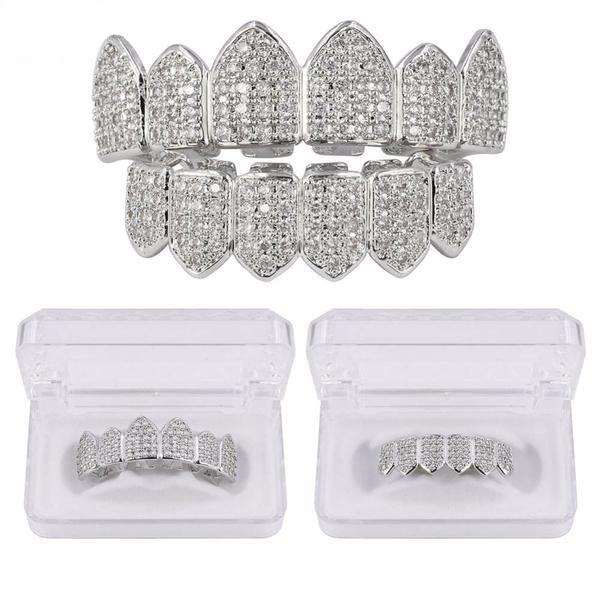 Silverplated Royal Diamond Grillz Set